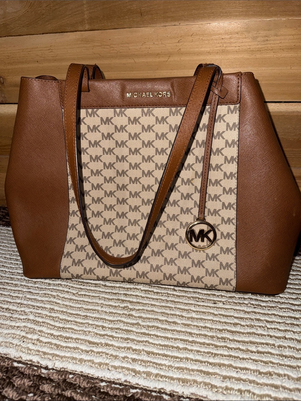 Michael Kors Brown Logo Canvas and Leather Tote